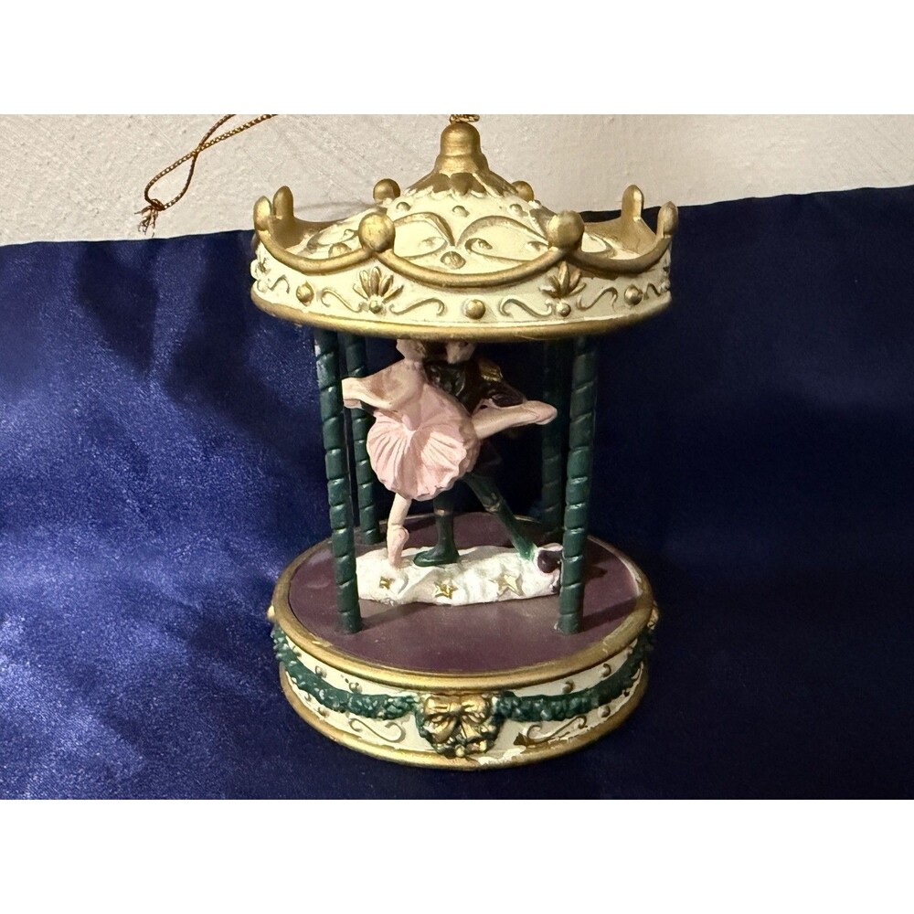 Vintage Carousel Style Christmas Ornament Two Ballet Dancers Ballerina Pink Tutu